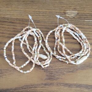 Elegant Beaded Bracelet Set in Gold and Cream 2 Sets
